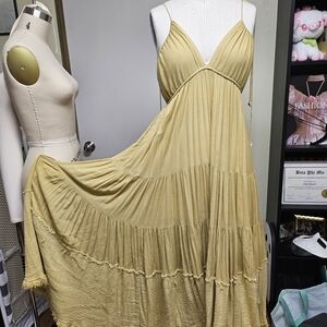 Free People Gold Pleated Maxi Sundress